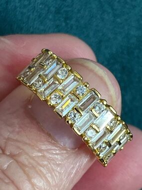 Gold Baguette & Round Cubic Zirconia 1/2 Eternity Band Ring - Sz 9